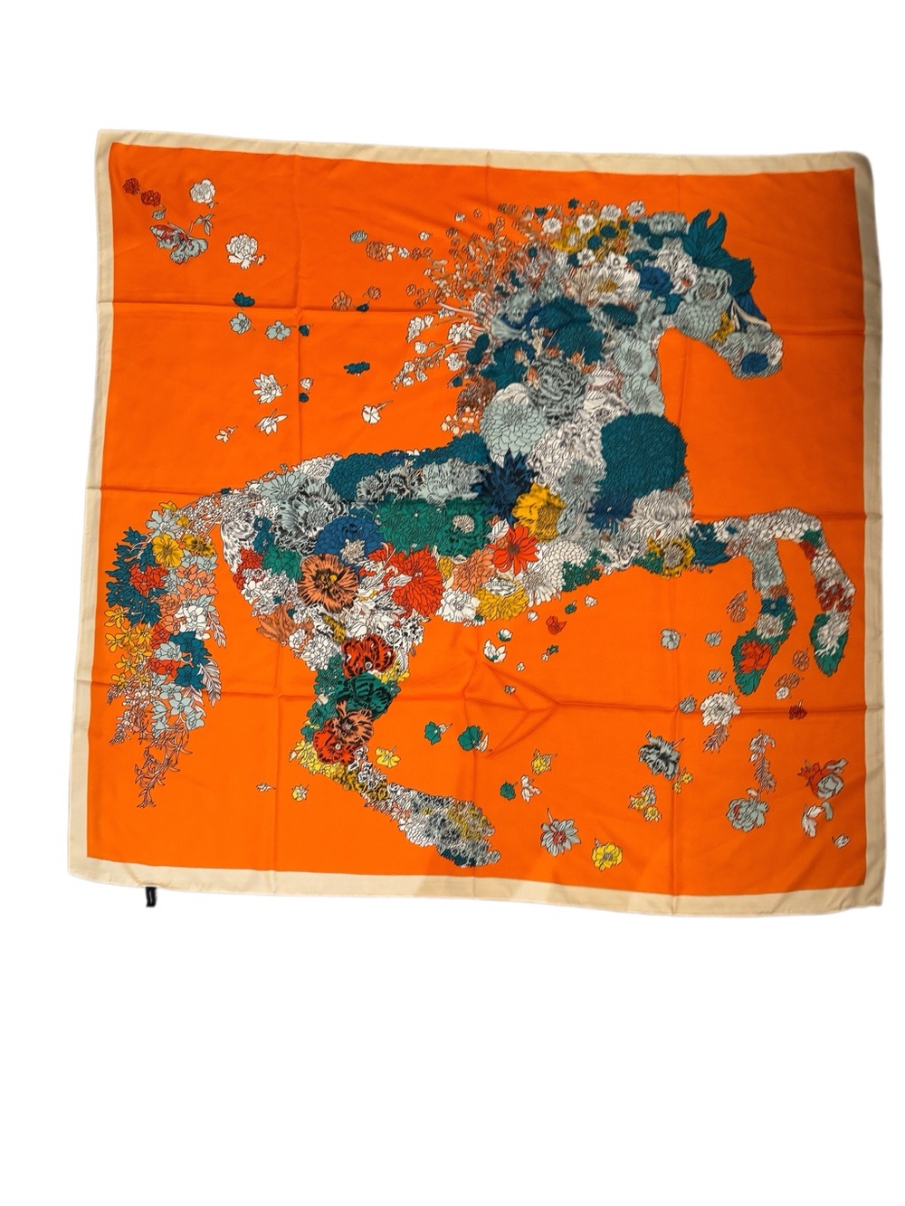 Luxury 140cm Silk Horse Print Silk Scarf in Vibrant Orange